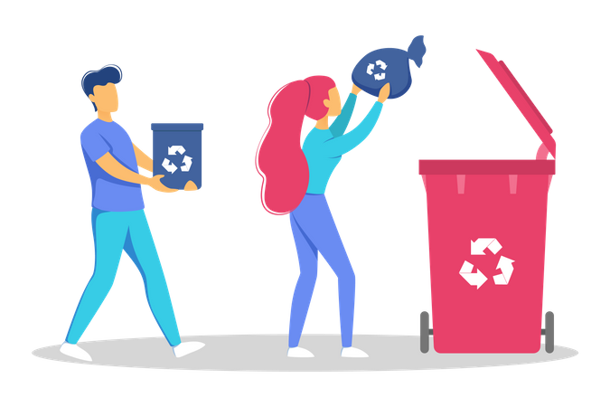People throw waste for recycling  Illustration