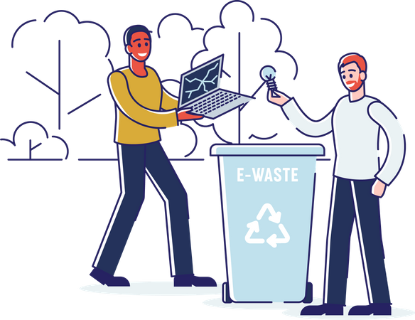 People Throwing E Waste Into Recycle Bin  Illustration