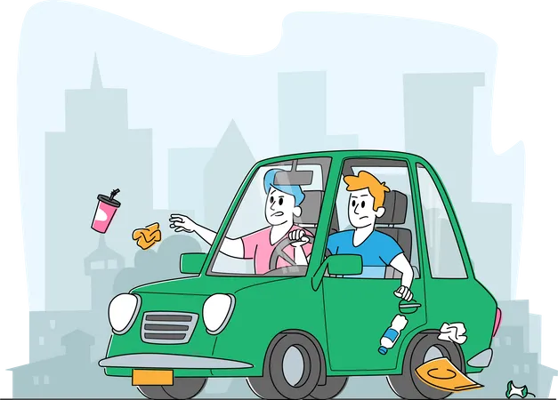 People Throwing Litter through Car Window Illustration