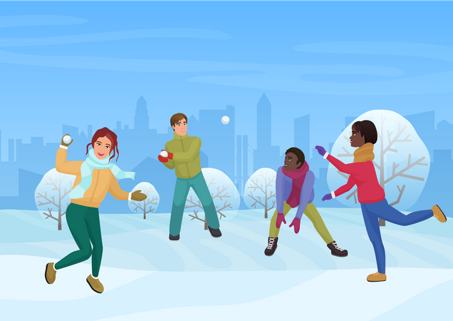 People throwing snowballs Illustration