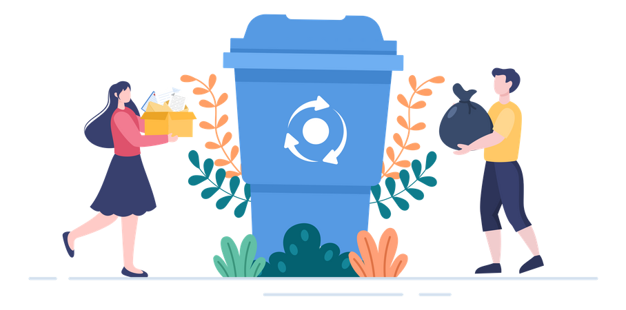 People Throwing Trash In Recycle Bin  Illustration