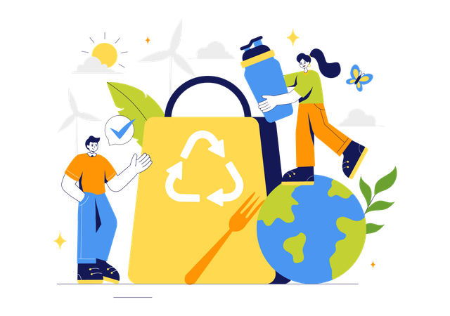 People Throwing Trash in Recycle Dustbin  Illustration