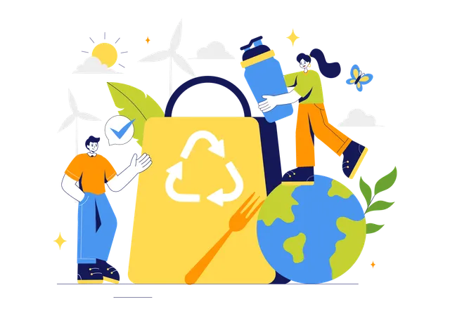 People Throwing Trash in Recycle Dustbin  Illustration