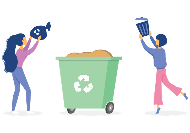 People throwing waste in dustbin  Illustration