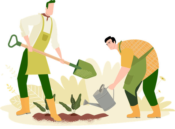 People tilling the land  Illustration