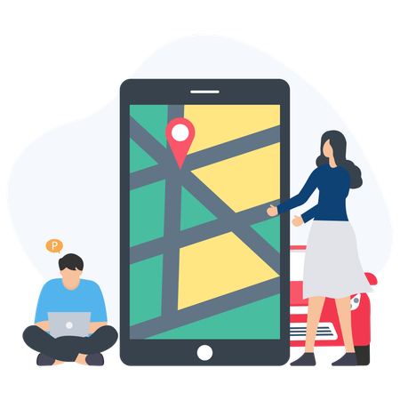 People Tracking Taxi Location  Illustration