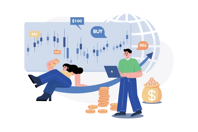 People Trading at Stock Market  Illustration