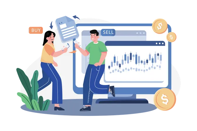 People Trading at Stock Market  Illustration