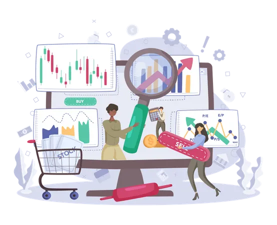People trading in stock market Illustration
