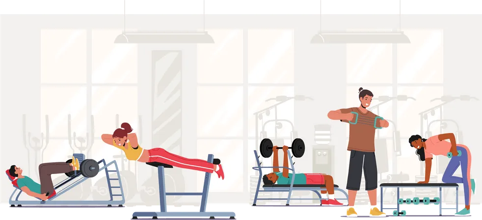 People Training in Gym Illustration