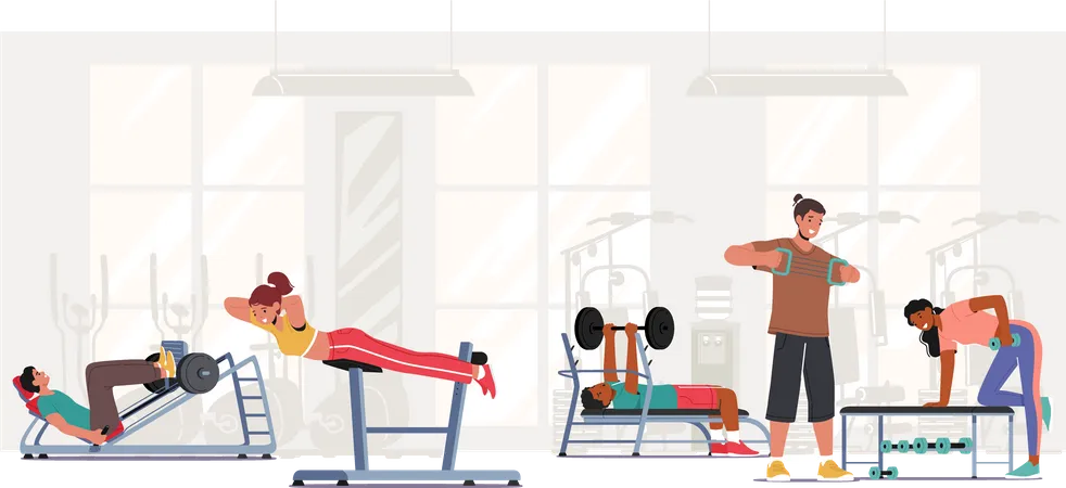 People Training in Gym  Illustration