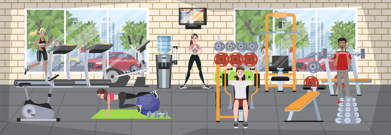 People training in the gym Illustration