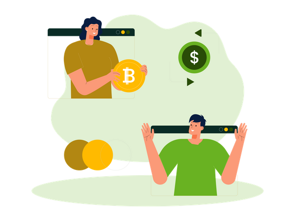 People transfer bitcoin Illustration