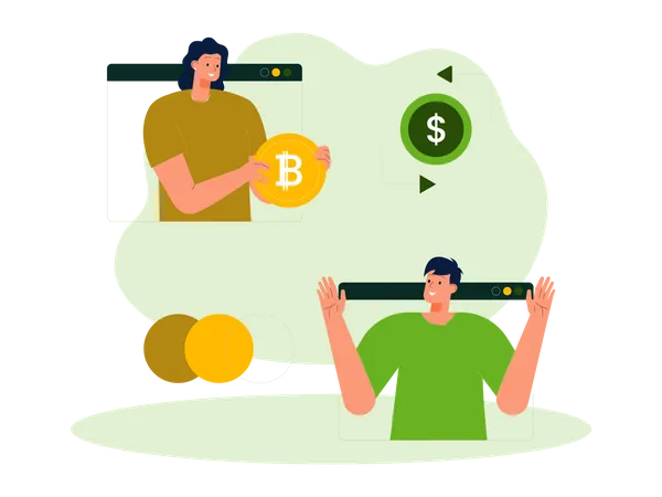 People transfer bitcoin  Illustration