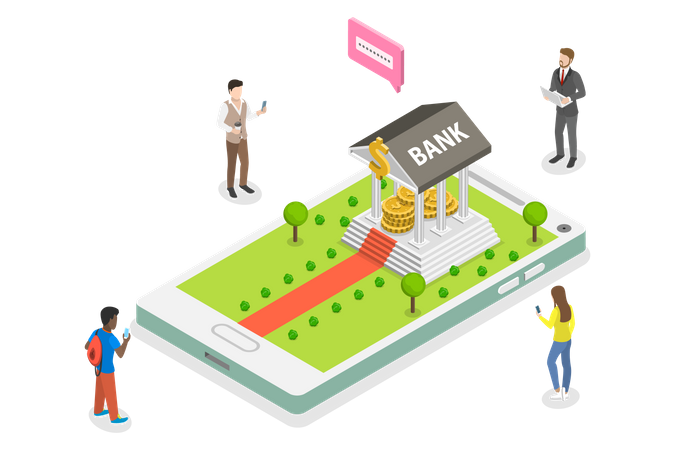 People transfer money using mobile banking Illustration