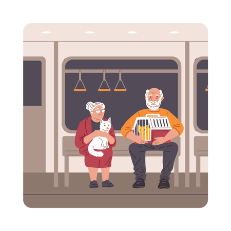 People transporting their pets in public transport  Illustration