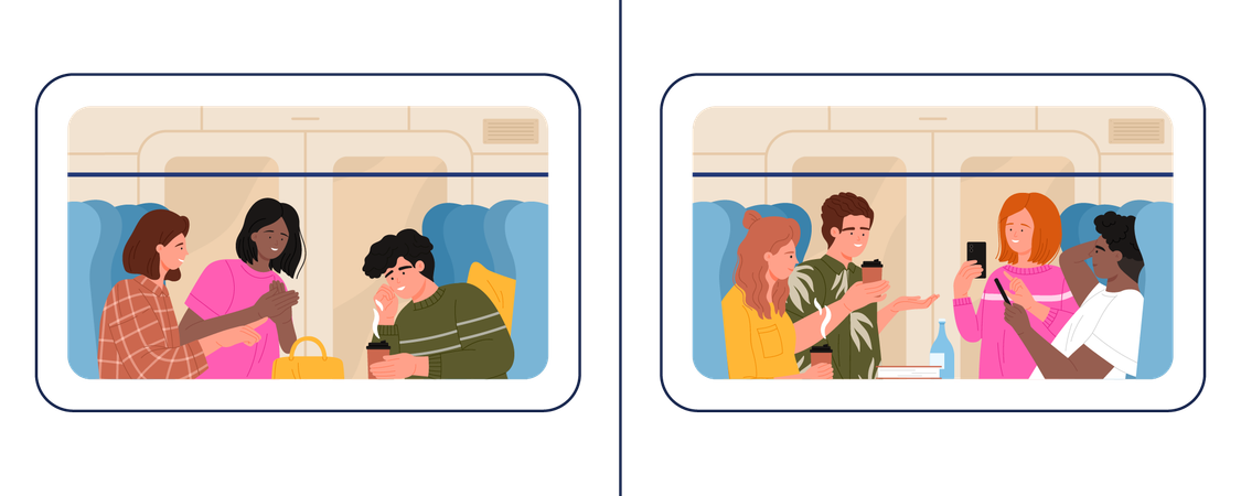 People travel on train  Illustration