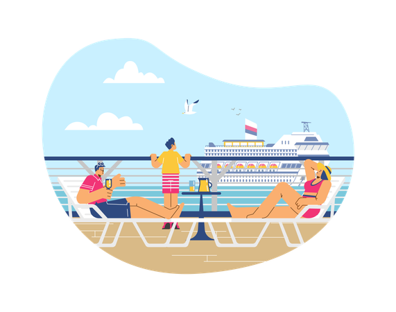 People traveling on tourist cruise ship  Illustration