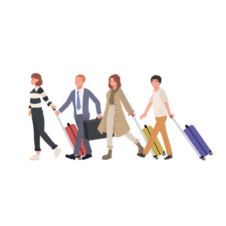 People Traveling with Suitcases  Illustration