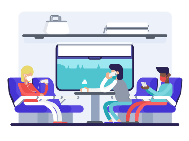 People travelling by train  Illustration