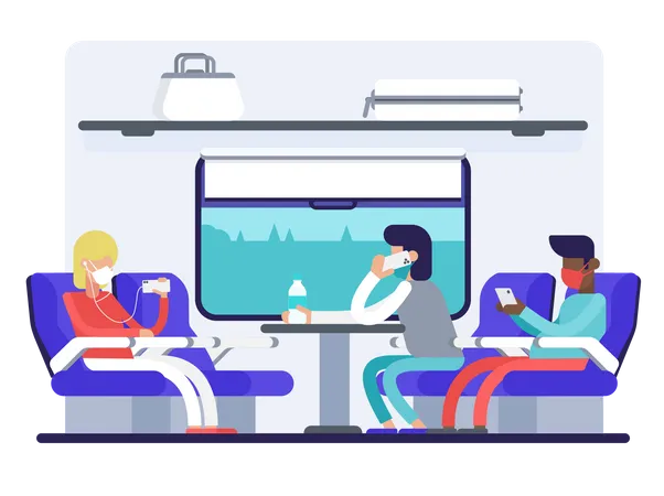 People travelling by train  Illustration