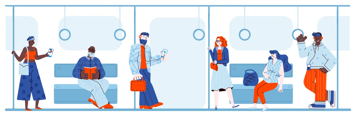 People travelling in metro Illustration