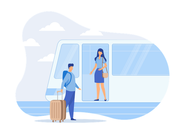 People Travelling In Public Transport Mono Rail Train Illustration