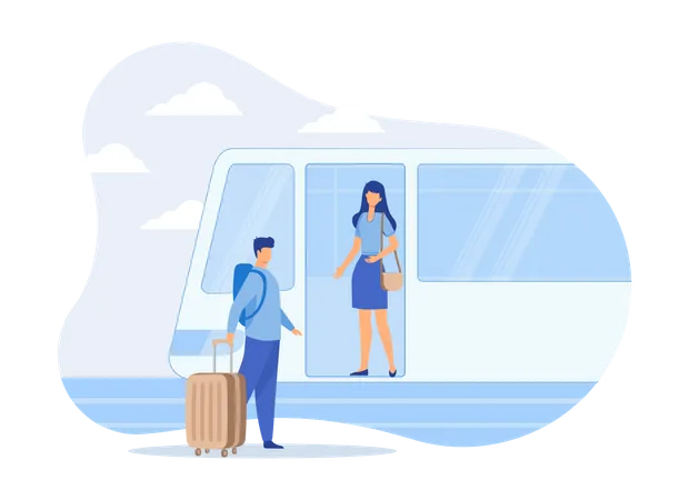People Travelling In Public Transport Mono Rail Train Illustration