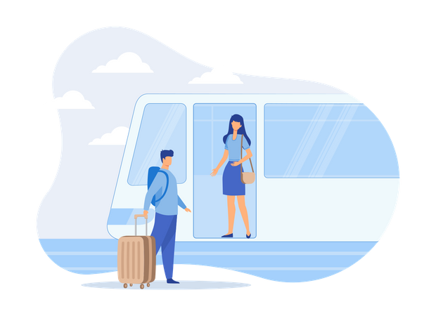 People Travelling In Public Transport Mono Rail Train  Illustration