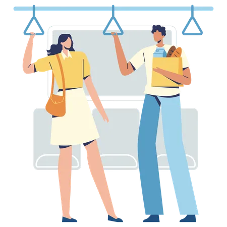 People travelling in public transportation  Illustration