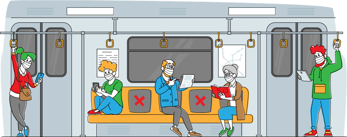 People travelling in train during corona pandemic Illustration