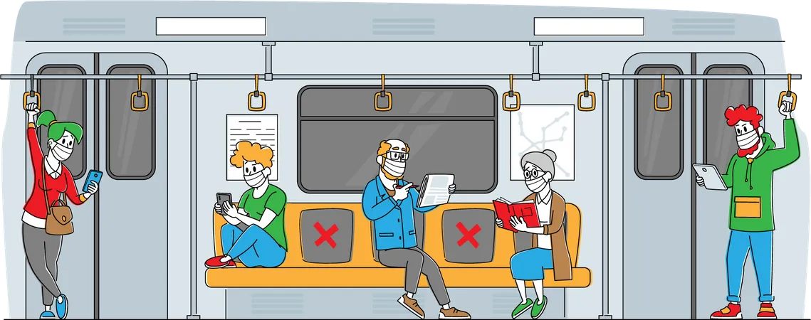 People travelling in train during corona pandemic  Illustration