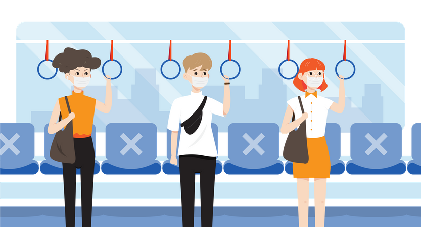 People travelling in train during coronavirus Illustration
