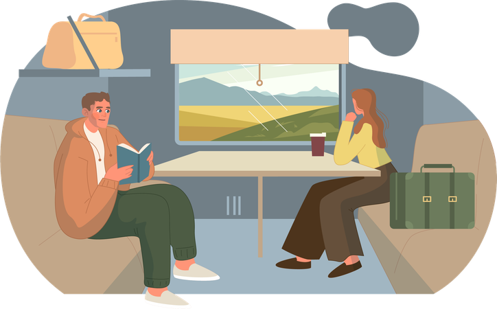 People travelling in train  Illustration