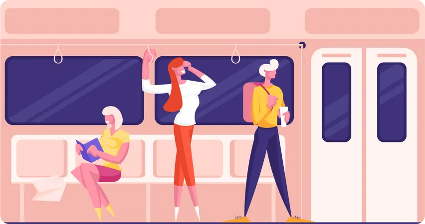 People travelling through train  Illustration