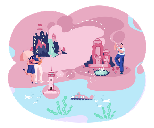 People travelling to Jeju island  Illustration