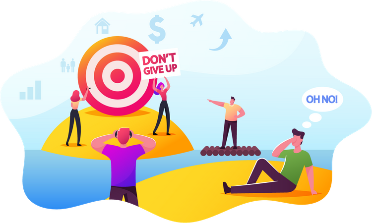 People Trying to Achieve Distant Goal  Illustration