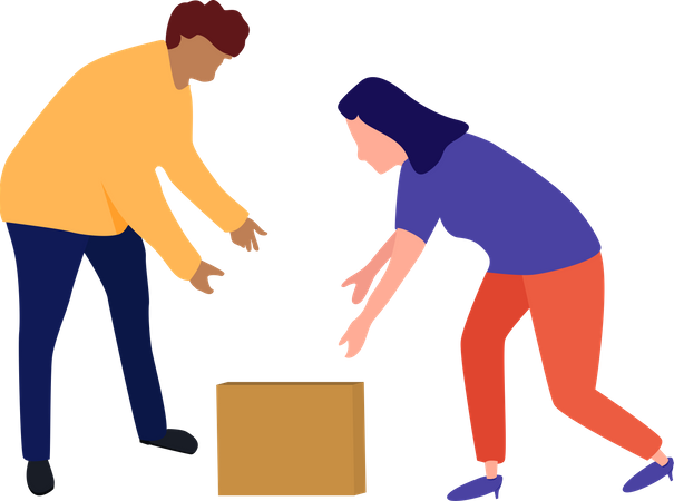 People Trying To Lift box Illustration
