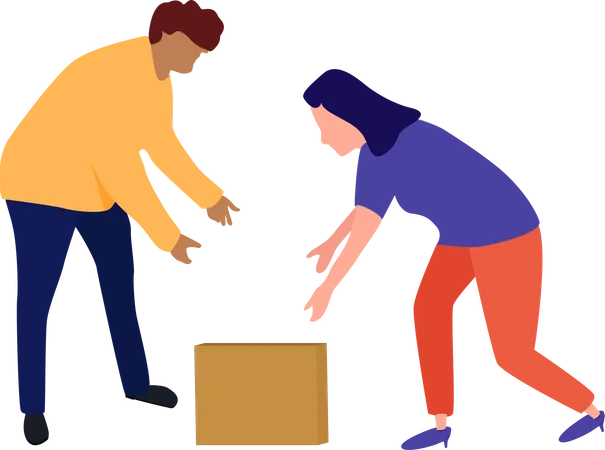 People Trying To Lift box  Illustration