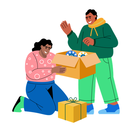 People unboxing new product  Illustration