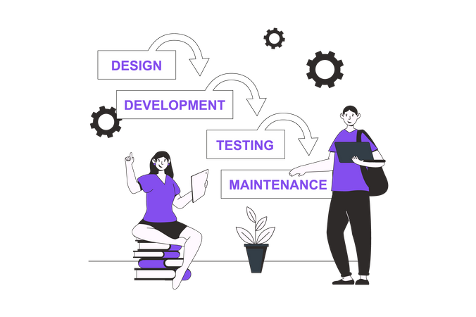 People use data visualization plan with steps for programming workflow  Illustration