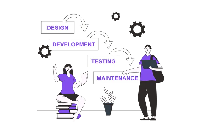 People use data visualization plan with steps for programming workflow  Illustration