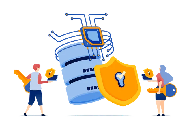 People use databases connected to chip and AI data networks  Illustration