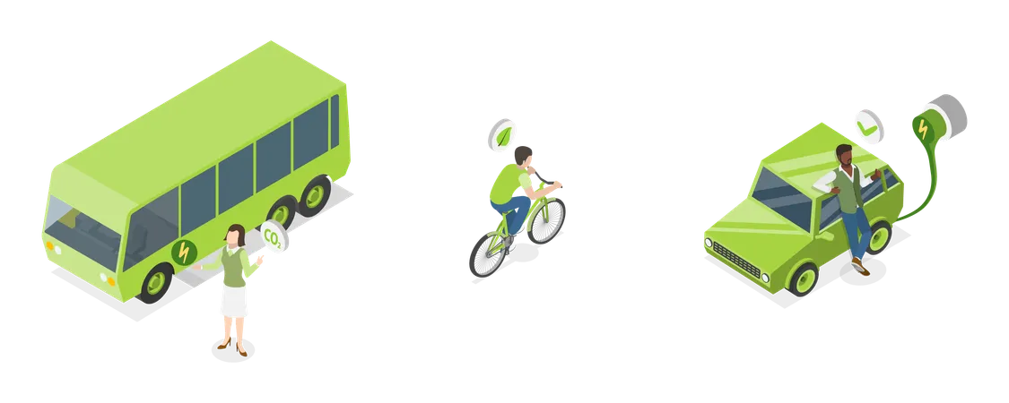 People use  Eco Friendly Vehicle  Illustration