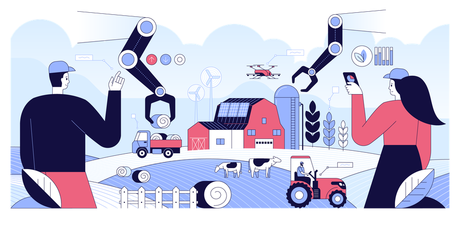 People use Futuristic technologies in farm industry  Illustration