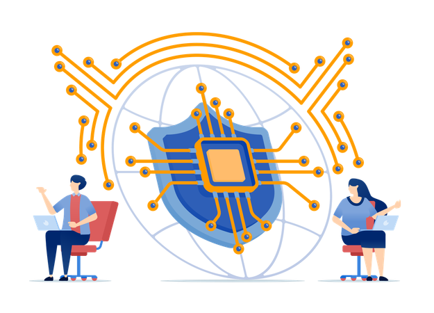 People use internet networks protected by chips and AI  Illustration