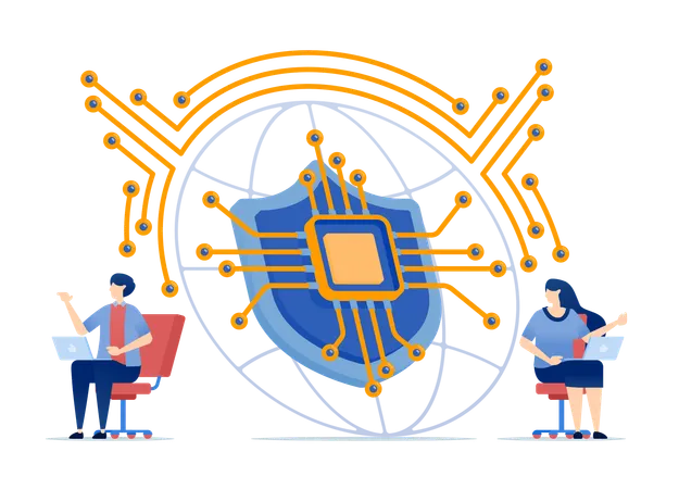 People use internet networks protected by chips and AI  Illustration