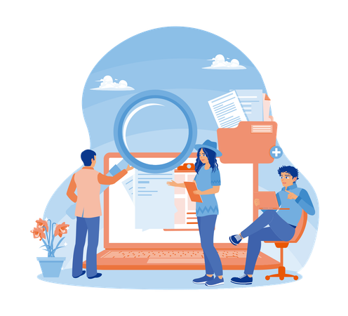 People Use Magnifying Glasses To Search For Documents  Illustration