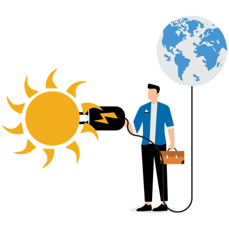 People use sun to charge earth  Illustration