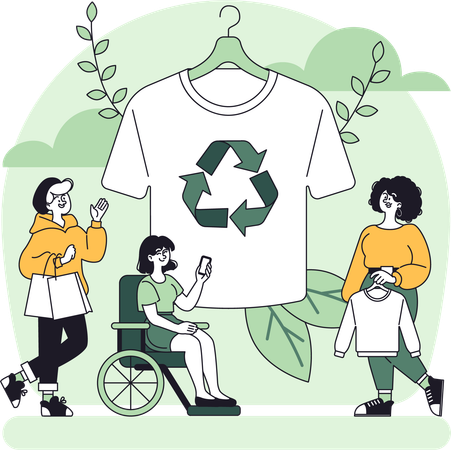 People uses recyclable clothes to protect environment  Illustration